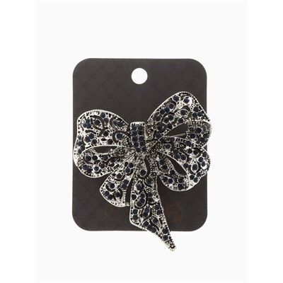 Брошь «Бант» узорчатый, цвет бело-синий в чернёном серебре МИКС