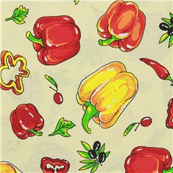 Шторы для кухни, 2шт 148х160см "Перцы, вид 1", на шторной ленте, рогожка (хлопок 100%) 171г/м2, упаковка классическая, пакет ПВХ 32х41см, "Домашняя мода" (Россия)