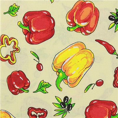 Шторы для кухни, 2шт 148х160см "Перцы, вид 1", на шторной ленте, рогожка (хлопок 100%) 171г/м2, упаковка классическая, пакет ПВХ 32х41см, "Домашняя мода" (Россия)