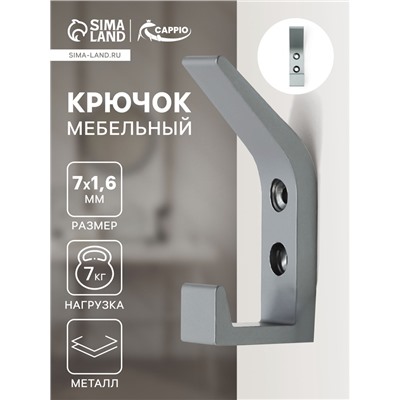 Крючок мебельный CAPPIO JACK, двухрожковый, цвет графит