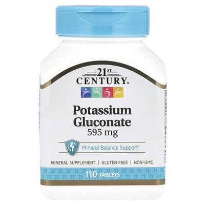 21st Century, Глюконат калия, 595 мг, 110 таблеток