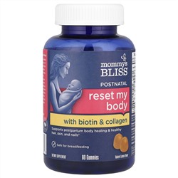 Mommy's Bliss, Postnatal Reset My Body с биотином и коллагеном, натуральный лимон, 60 жевательных таблеток