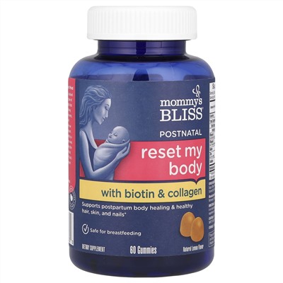 Mommy's Bliss, Postnatal Reset My Body с биотином и коллагеном, натуральный лимон, 60 жевательных таблеток