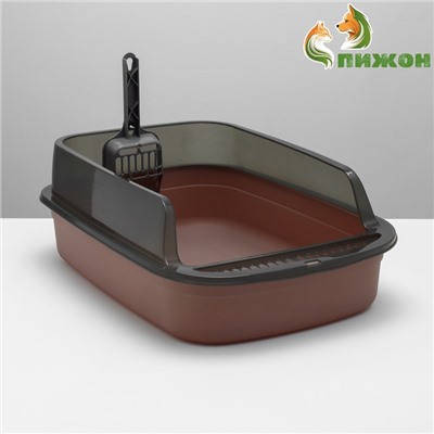 Туалет с прозрачными бортами с совком и фильтром, 50×34×18 см, коричневый