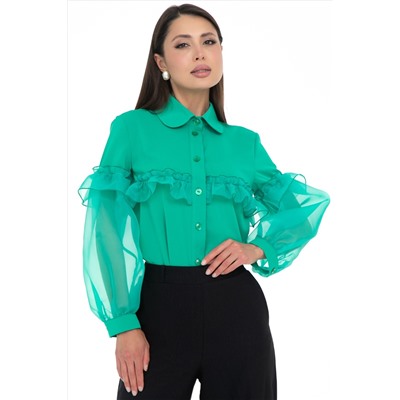 Блузка зелёная с рукавами из органзы