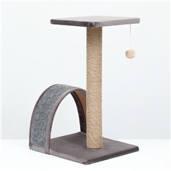 Когтеточка СТОЛБИК + ДУГА + ПЛОЩАДКА джут ковролин 35×30×56 Ø7 PerseiLine КД-26 микс