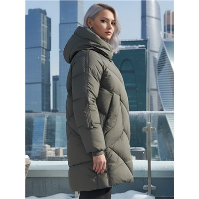 Пальто двубортная зимнее утепленное женское зеленого цвета 7732Z