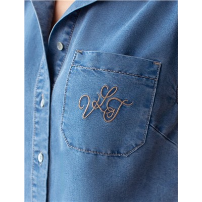 Укороченная блузка с коротким рукавом из джинсового лиоцелла