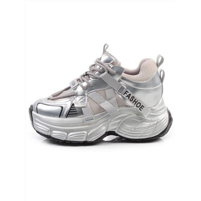 03-18C GREY/SILVER Кроссовки женские (натуральная кожа, искусственная кожа)
