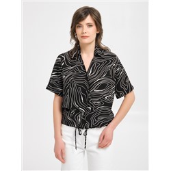 Блуза чёрная из вискозы с принтом