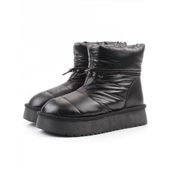 04-WA003-1M BLACK Ботинки зимние женские (натуральная кожа, курточная ткань, 100% шерсть)