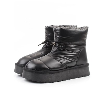 04-WA003-1M BLACK Ботинки зимние женские (натуральная кожа, курточная ткань, 100% шерсть)