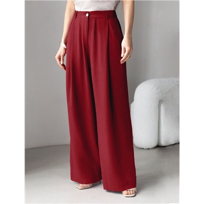 Свободные брюки палаццо на эластичном поясе изо льна с вискозой