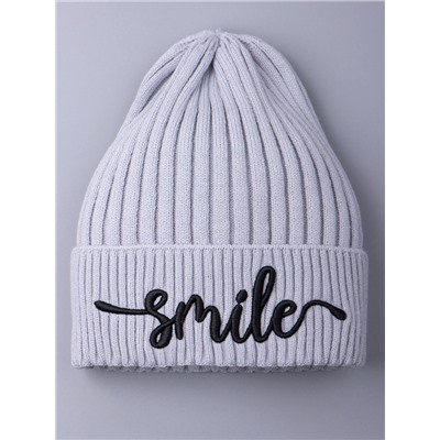 Шапка вязаная детская с отворотом, вязка лапша, SMILE, серый