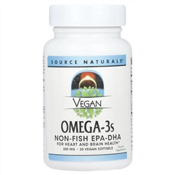 Source Naturals, Vegan Omega-3s EPA-DHA, 300 мг, 30 мягких таблеток