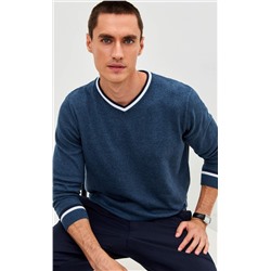 Пуловер однотонный мужской с V-образной горловиной F021-15-0046 jeans melange