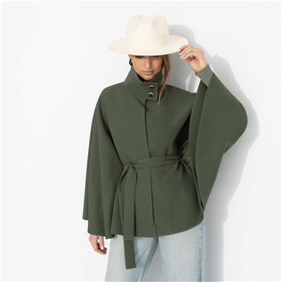 Жакет‑кейп на подкладе, Дикое притяжение (с поясом, хаки)