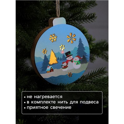 Ёлочная игрушка «Семья снеговиков», 15х16.7 см, 1 LED, от батареек, свечение тёплое белое