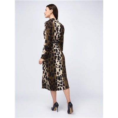 Платье с юбкой плиссе OD-883-1 леопард коричневый с хаки