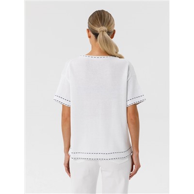 Блуза вязаная белая с короткими рукавами