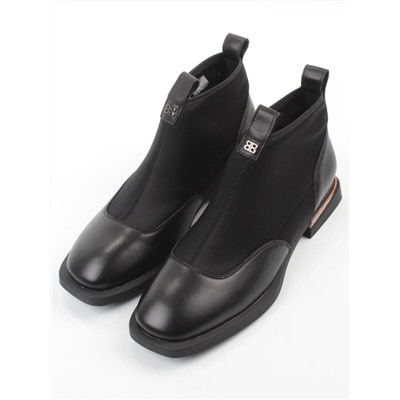 01-B44B-81A BLACK Ботинки демисезонные женские (натуральная кожа, текстиль, байка)