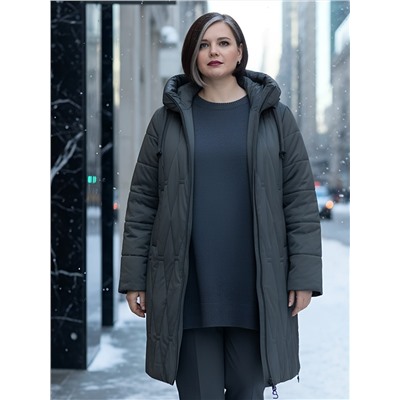 Пальто зимнее утепленное женское большого размера зеленого цвета 7699Z