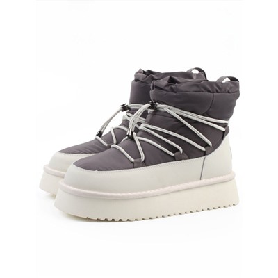 04-WF029-4M DK. GRAY/MILK Ботинки зимние женские (натуральная кожа, курточная ткань, 100% шерсть)