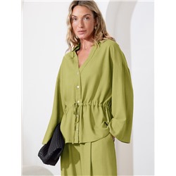 Свободная блузка с кулиской на талии изо льна с вискозой