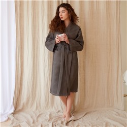 Халат вафельный женский удлинённый «Этель» Boho, размер 54-56, хлопок, 290 г/м², светло-серый