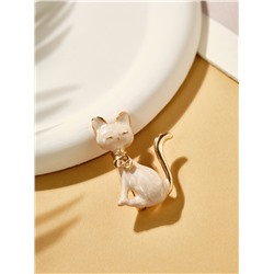 Брошь «Котёнок» с подвижным бантиком, цвет белый в золоте