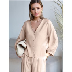 Укороченная блузка с V вырезом из плотного лиоцелла