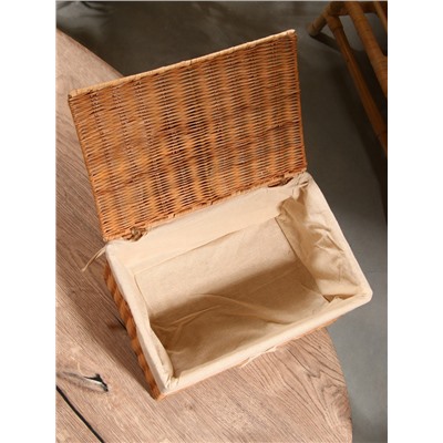 Корзинка прямоугольная с крышкой и тканевым подкладом, 33×22×15 см, ротанг