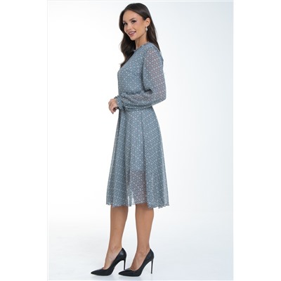 Платье шифоновое серо-голубое с принтом