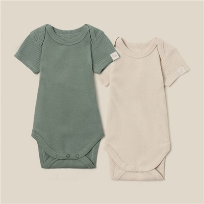 Набор боди 2 шт. SL HOME, рост 62-68 см, бежевый, оливковый