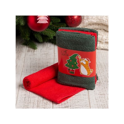 Полотенца махровые «Этель. С НГ», 30×30 см - 3 шт., хлопок 100%