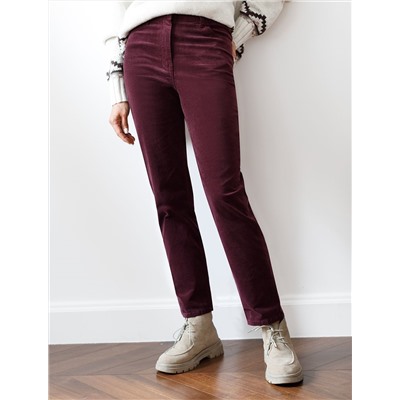 Укороченные эластичные брюки слим из микро вельвета