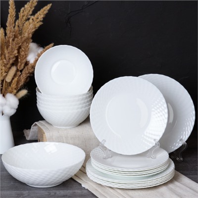 Столовый набор 19 предметов фактурный белый  WV19AT-8575685(WHITE) (уп 2)