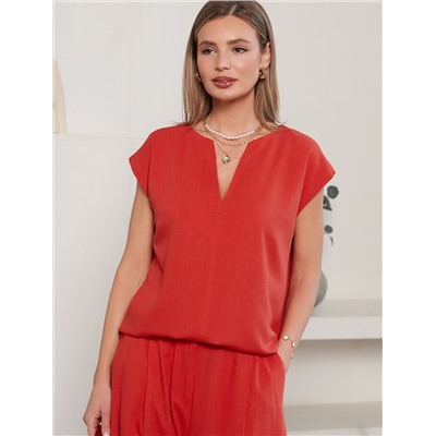 Свободный топ с V-вырезом и цельнокроеным коротким рукавом изо льна с вискозой