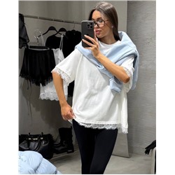 Футболка с кружевом OVER SIZE (хлопок)