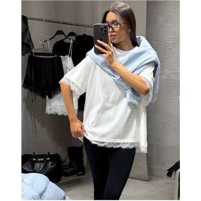 Футболка с кружевом OVER SIZE (хлопок)