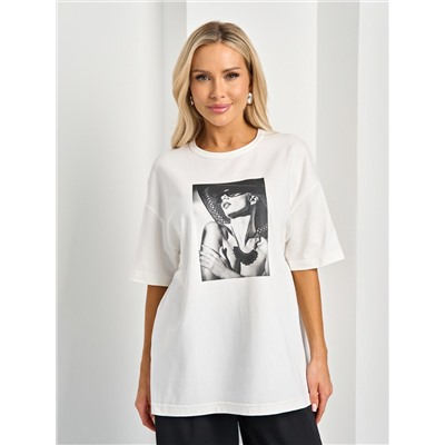 Футболка трикотажная белая с принтом