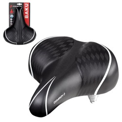 Седло велосипедное комфортное COMIRON BAKU N671DBW 260x220, Технологии: DW, ED, Эластомер, Верх: PU, Цвет: Блэк /уп 15/