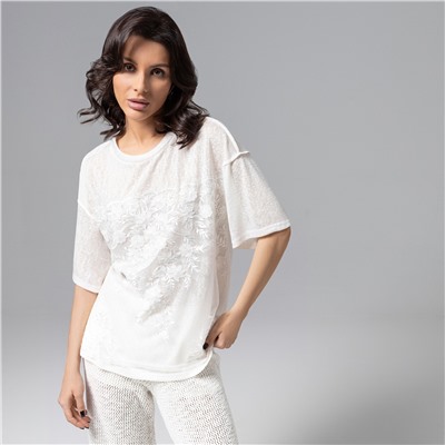 Футболка комбинированная с вышивкой, Буду тебе сниться (айвори)