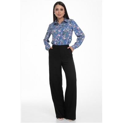 Рубашка синяя с цветочным принтом