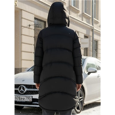 Пальто зимнее утепленное с капюшоном женское черного цвета 7747Ch