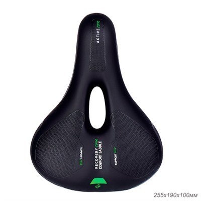 Седло велосипедное комфортное COMIRON YALTA C036 255x190, Технологии: ED, Эластомер, Верх: PU с пресс. принтом, Цвет: Чёрный+Зелёный/ АКЦИЯ /уп 20/