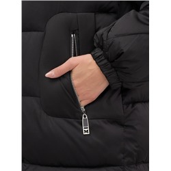 Пальто зимнее утепленное с мехом и капюшоном тренд черного цвета 7629Ch