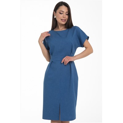Платье-футляр синее с короткими рукавами