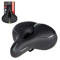 Седло велосипедное комфортное COMIRON TOKYO C012 265x220, Технологии: ED, MEMORY FOAM, Верх: PU с пресс. принтом, Цвет: Чёрный+:Желтый/ АКЦИЯ /уп 20/