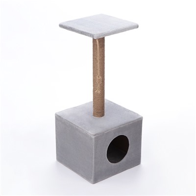 Домик для кошек с когтеточкой «Куб», с площадкой и игрушкой, 35×30×85 см, микс цветов